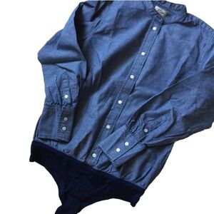 J. Crew Trademark Blue Denim Mandarin Collar Long Sleeves Womens NWT Shirt SZ 14